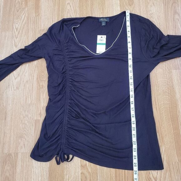 Thalia Sodi Cinch-Front Rhinestone Top size Large in Black - NEW - Picture 7 of 10